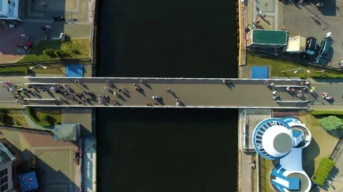 Sliding Bridge Darlowo Rozsuwany Most Aerial View Poland Stock Footage