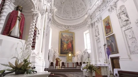 Sliding camera movement inside the historic Church of St. Peter and St. Paul Stock Footage 331530828
