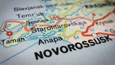 Sliding camera movement over road map from Kerch to Novorossiysk.Russia Stock Footage 332798167