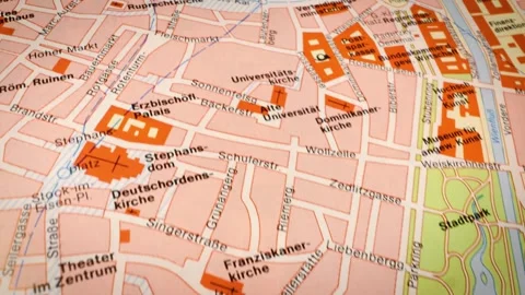 Sliding camera movement over road map showing Vienna, Austria 스톡 동영상 332833520