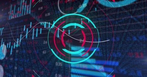 Sliding cyan red bars starting, tracing graph, rotating HUD rings converging, Stock Footage 317206822