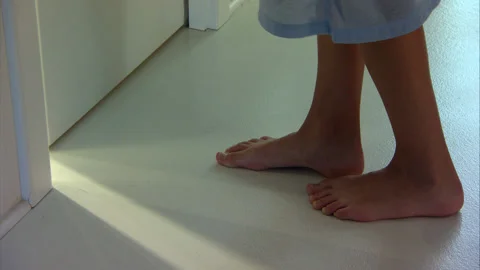 Sliding doors system, close up of sliding doors with girls feet Stock Footage 130348389