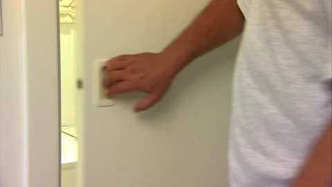 Sliding doors system, close up of sliding doors with man hand Stock Footage 130348460