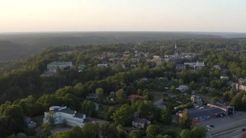 Sliding establishing shoot of eco friendly city. Sigulda, Latvia. Smooth Stock Footage 274051640