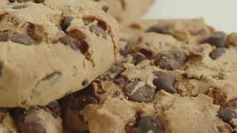 Sliding in front of chip cake cookie stack 4K video Stock Footage 197031907