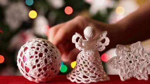 Sliding in front of christmas ornaments Video stock 80909082