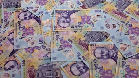 Sliding over romanian currency layer Video stock 72415976