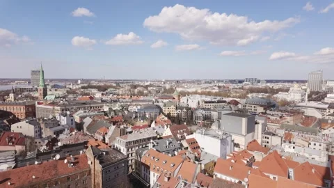 Sliding Panorama Of Riga Old Town From Historic Church Tower Viewpoint Stock Footage 342032237