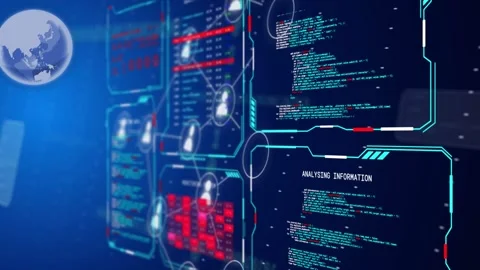 Sliding phone starting right code streaming ANALYSING INFORMATION, nodes linking Stock Footage 334768762