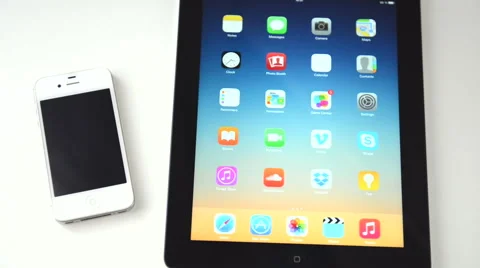 Sliding program icons on a iPad touchscreen Stock Footage