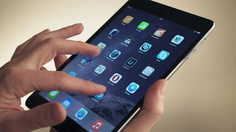 Sliding Program Icons On A Touchscreen Of Apple Ipad Stock Footage 48029179