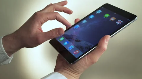 Sliding Program Icons On A Touchscreen Of Apple Ipad Stock Footage 48029531