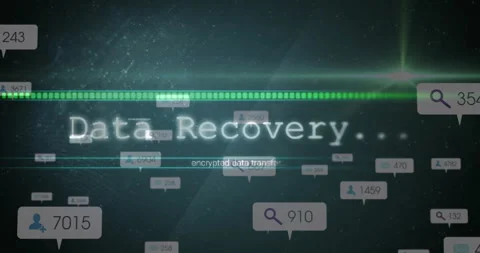 Sliding progress-bar revealing Data Recovery text, filling bar, rising bubbles Stock Footage 312638657