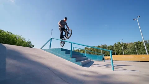 Sliding On The Railing In Park Stock Footage 208436687