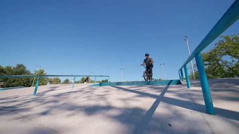 Sliding On The Railing In Park Stock Footage 208437505