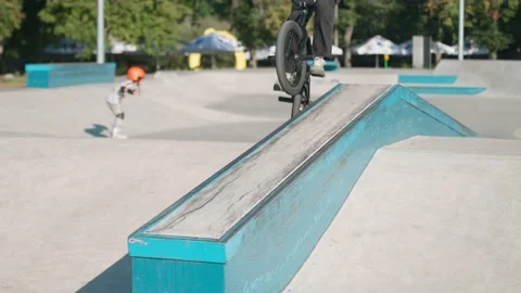 Sliding On The Railing In Park Stock Footage 208438535