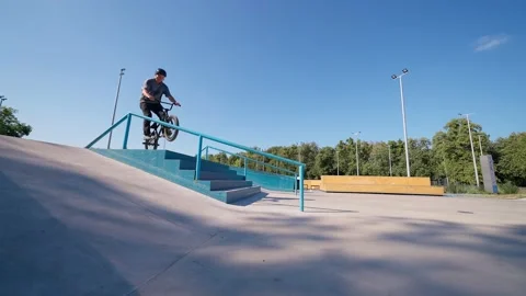 Sliding On The Railing In Park Stock Footage 208438841