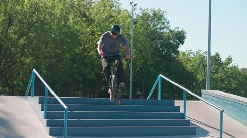 Sliding On The Railing In Park Stock Footage 208439242