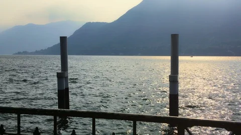Sliding shot on the como lake with railing and pillars Stock Footage 118649807