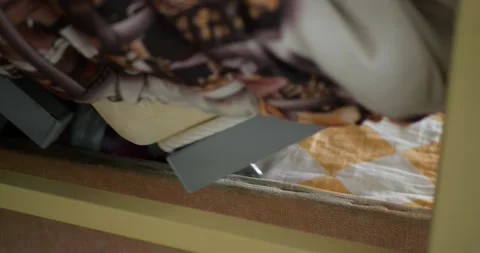 Sliding Sofa Bed Mechanism Close Up Folding Unfolding Spring Tension Clicks Stock Footage 321808732
