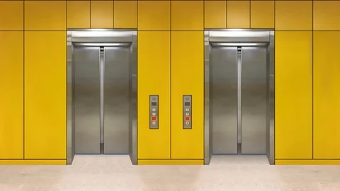 Sliding steel door elevator open showing lift interior. Office building with Stock Footage 106878959