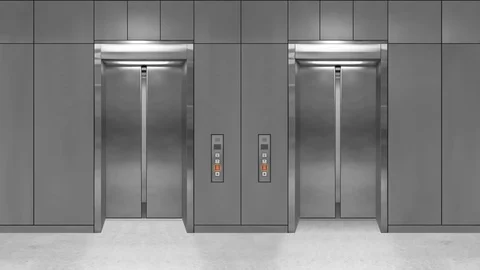 Sliding steel door elevator open showing lift interior. Office building with Stock Footage 106879024