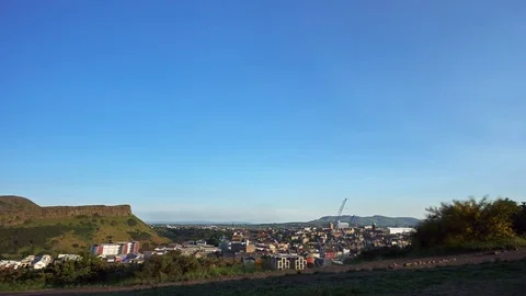 Sliding Timelapse of Edinburgh skyline and Arthur's Seat from Calton hill Stock Footage
