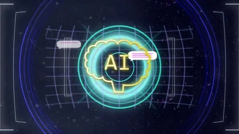 Sliding white-pink bar starting neon brain pulsing binary appearing rings Stock Footage 334694369
