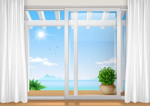 Sliding window of the hotel Stock Illustration