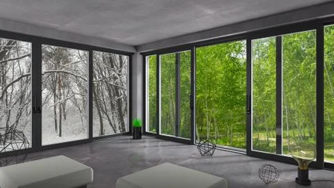 Sliding windows winter summer Stock Photos