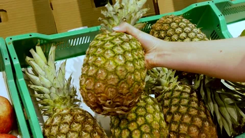 Сlient examines the pineapple for freshness. Stock Footage 157536898