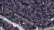Slight Aerial Zoom-Out From Crowd At Open-Air Event In Flushing Meadows, Ny Stock Footage