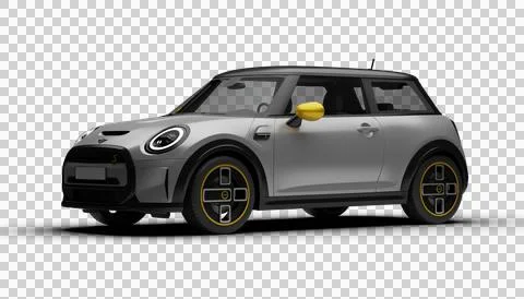 Slight front left render angle of gray Mini Cooper SE Electric 2025 with tr.. Stock Illustration