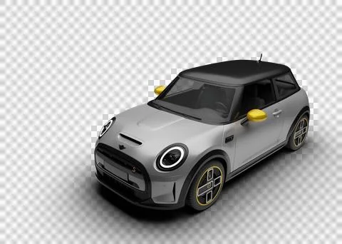 Slight front left render angle of gray Mini Cooper SE Electric 2025 with tr.. Stock Illustration