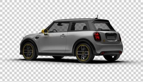Slight left rear angle render of Mini Cooper SE Electric 2025 in gray with .. Stock Illustration
