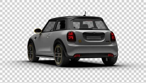 Slight left rear angle render of Mini Cooper SE Electric 2025 in gray with .. Stock Illustration