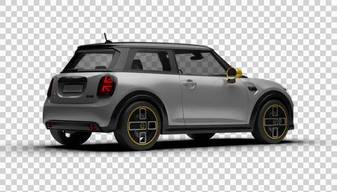 Slight rear angle render of gray Mini Cooper SE Electric 2025 with transpar.. Stock Illustration