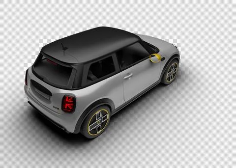 Slight rear angle render of gray Mini Cooper SE Electric 2025 with transpar.. Stock Illustration