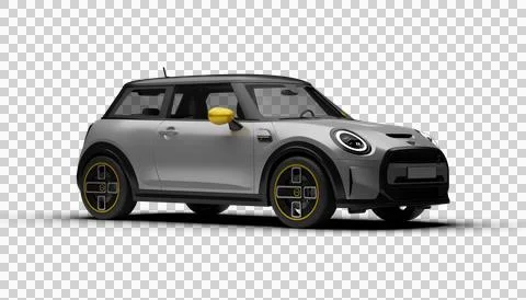 Slight right angle front render of gray Mini Cooper SE Electric 2025 on tra.. Stock Illustration