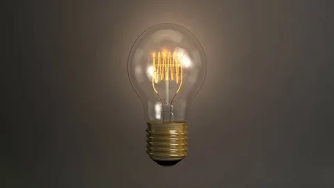 Slight Zoom in to a 3D Illustrated Light Bulb Flickering and Turning On Stock Footage 77401089
