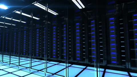 Slightly blurred reflection of the computers in the server. 4k Stock Footage 66364821