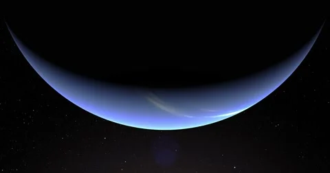 A slightly off-camera sun illuminates a crescent of Neptune's surface. Stock Footage 63805452