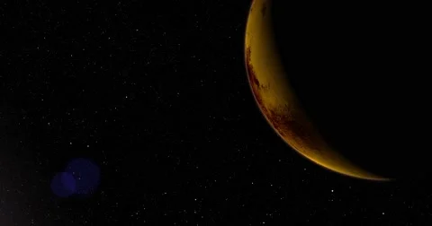 A slightly off-camera sun illuminates a crescent of Mars' surface. Stock Footage 64064285