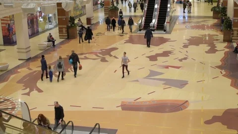 Slightly defocused crowd of walking people in the newly opened shopping mall Stock Footage 72705057