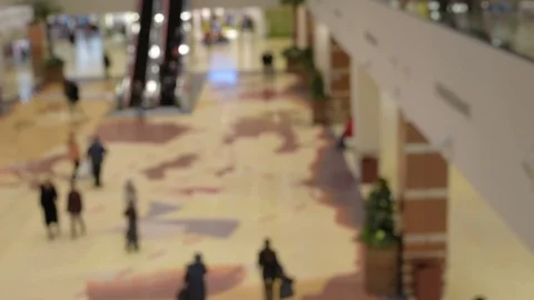 Slightly defocused crowd of walking people in the newly opened shopping mall Stock Footage 72705147