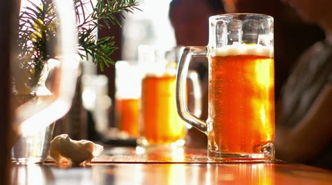 Slightly Drank Large Beer on the Table Stock Footage 64068122