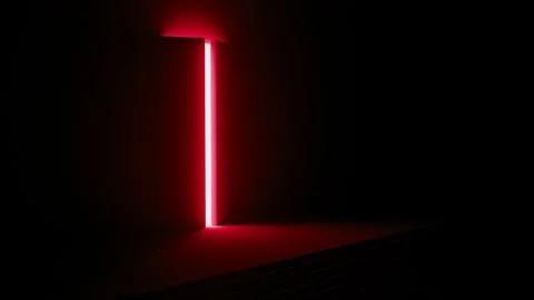 Slightly open door with bright red light spreading in dark room Stock Illustration