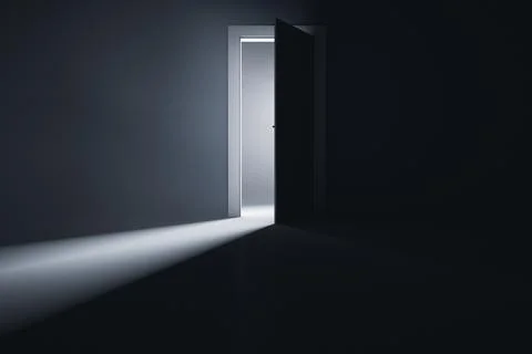 A slightly open door to a room with bright light. Stock Illustration