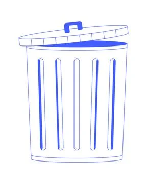 Slightly open garbage bin for waste disposal monochromatic blue cartoon clipa Stock Illustration