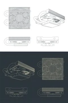 Slim CPU cooler blueprints 스톡 일러스트